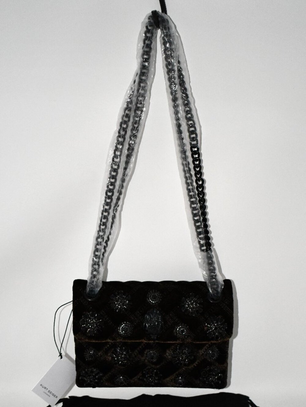 Kurt Geiger Kensington MINI Velvet Jeweled Crossbody in Dark Brown #5018331789 N